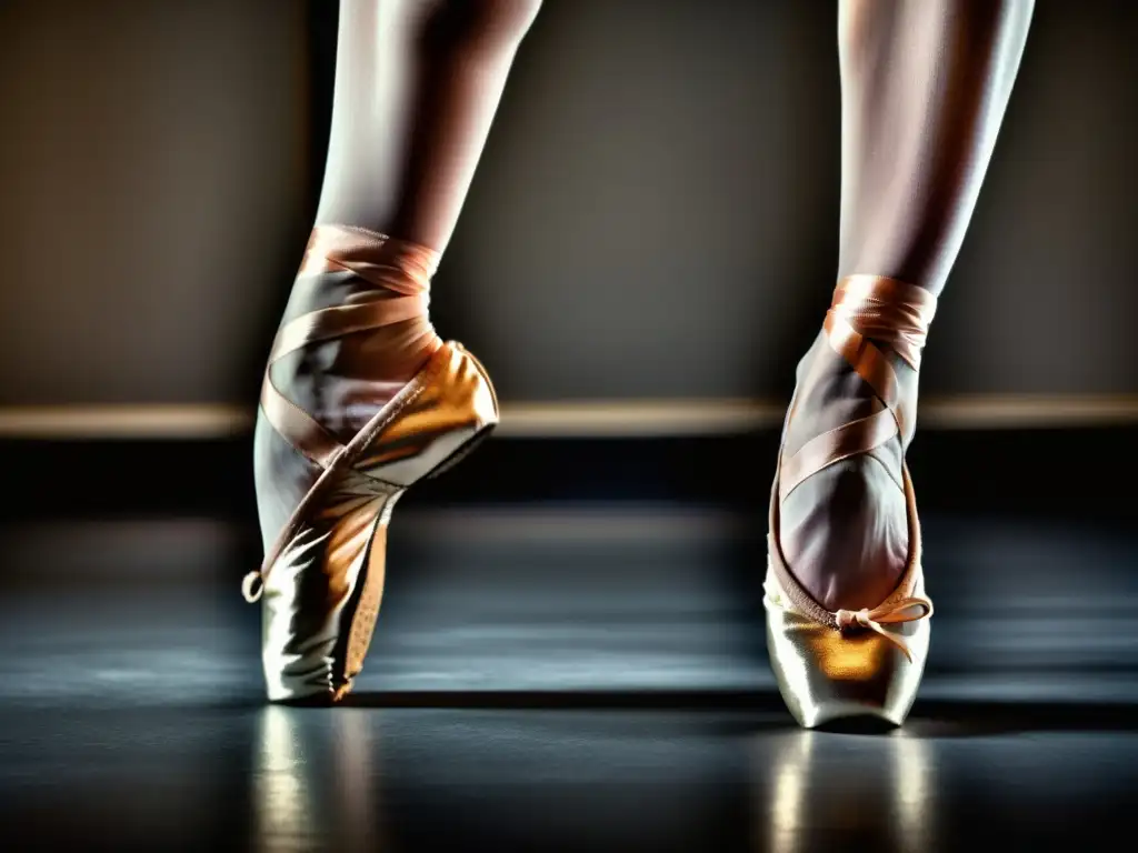 Imagen impactante de un bailarín en puntas, resaltando la importancia de la vestimenta y el calzado para la salud y el rendimiento del bailarín