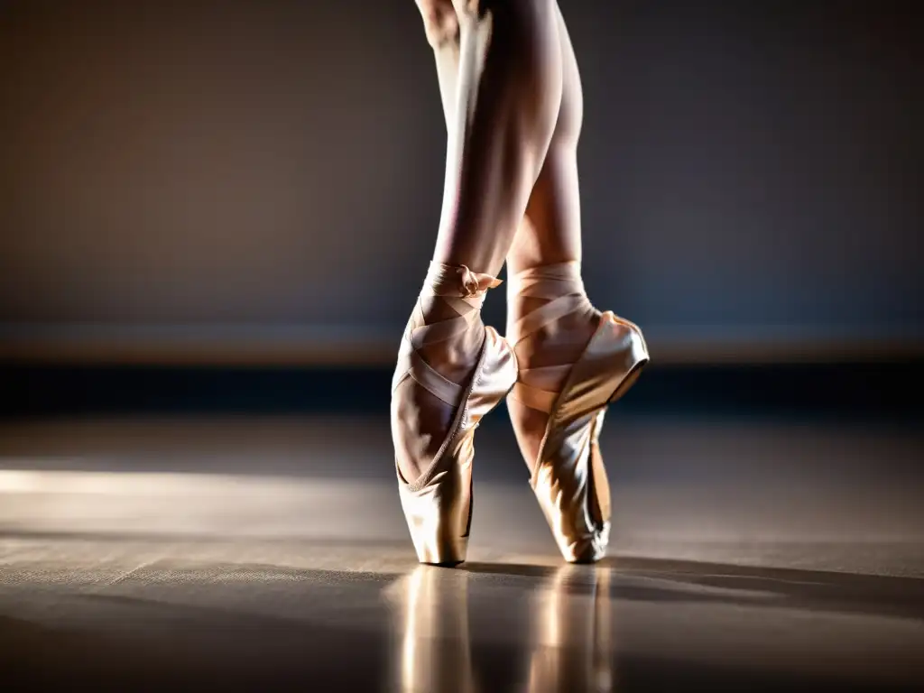 Una imagen impactante de una bailarina en puntas, con una iluminación dramática y un fondo dinámico