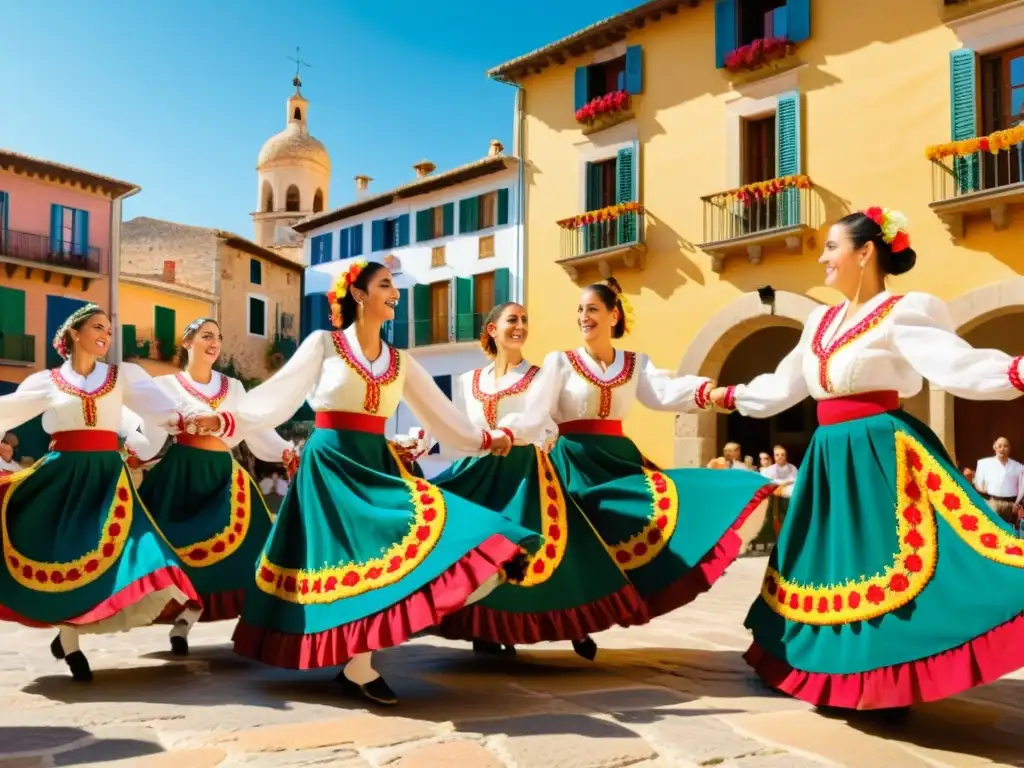 Imagen de la jota aragonesa en un animado baile tradicional en una plaza de pueblo