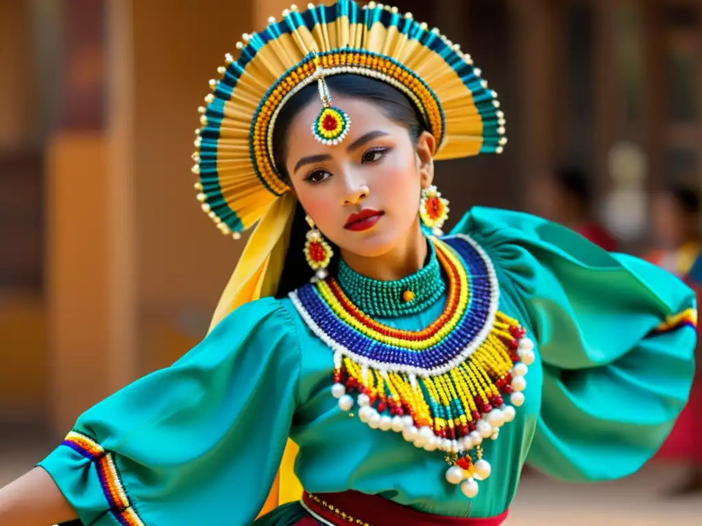 Imagen de bailarín mexicano con bisutería colorida, reflejando la importancia de la bisutería en danza y la rica herencia cultural