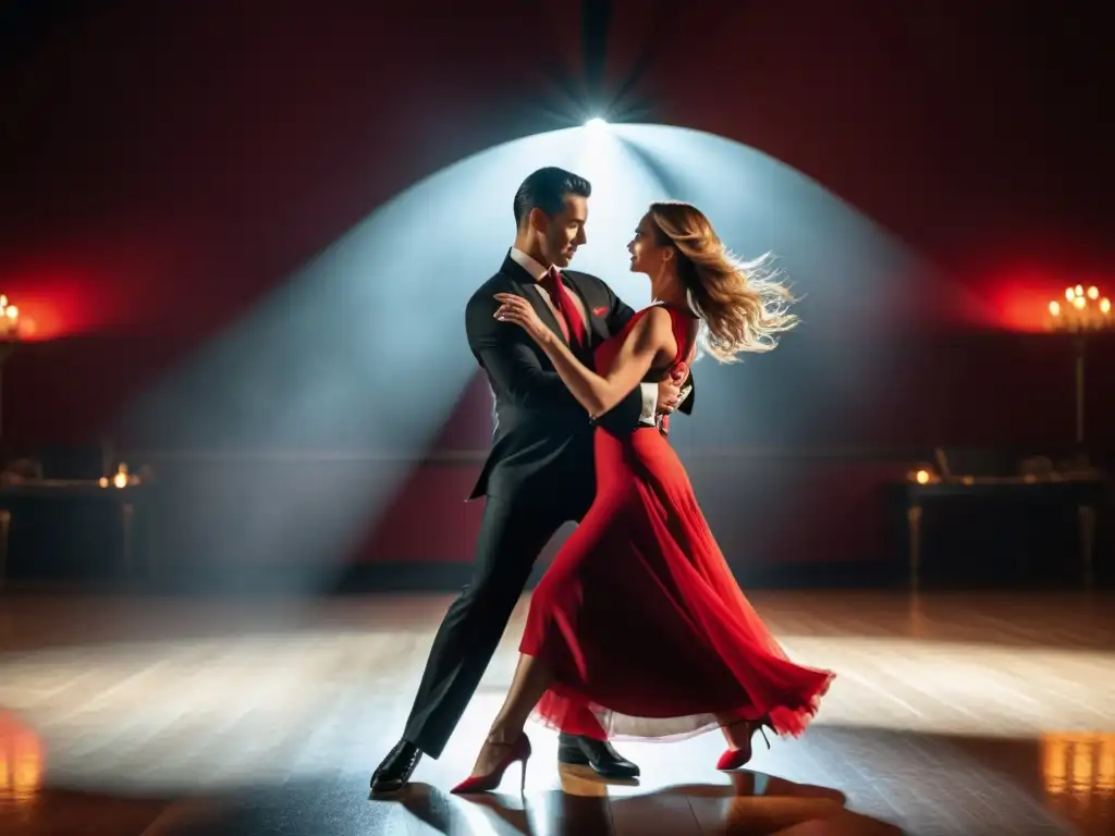 Imagen de alta resolución de una pareja bailando el bolero en un entorno íntimo