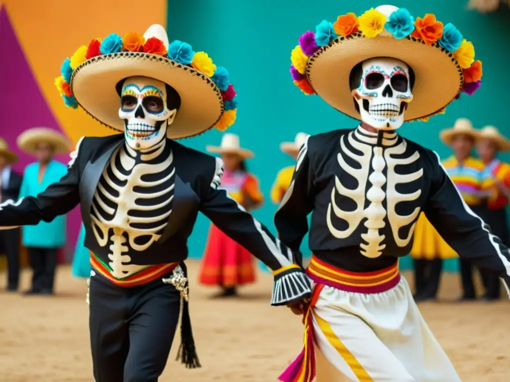 Imagen de la vibrante Danza de los Esqueletos en México, capturando su energía y significado cultural