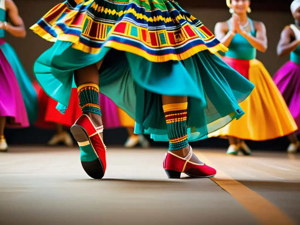 Una impactante representación de danza tradicional con detalles vibrantes y energía dinámica