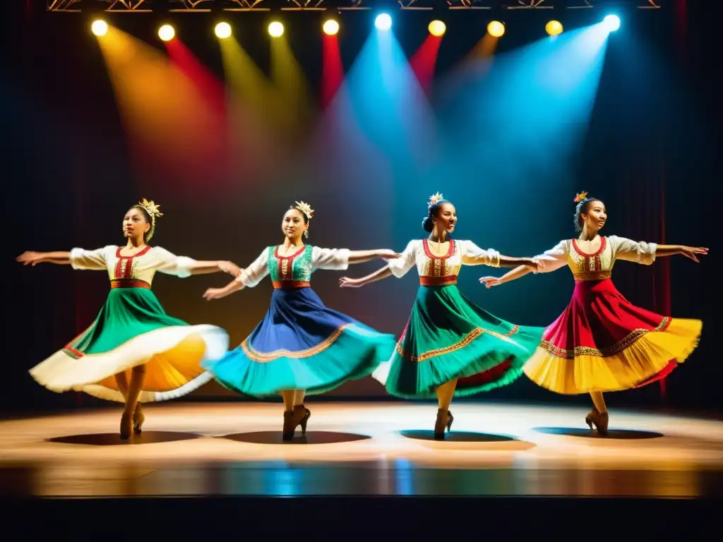 Una impactante fusión de coreografías contemporáneas y danzas folclóricas en un vibrante escenario iluminado