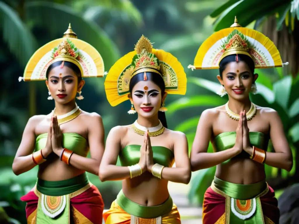 Una impresionante actuación de danza balinesa del siglo XX, con trajes vibrantes y poses elaboradas