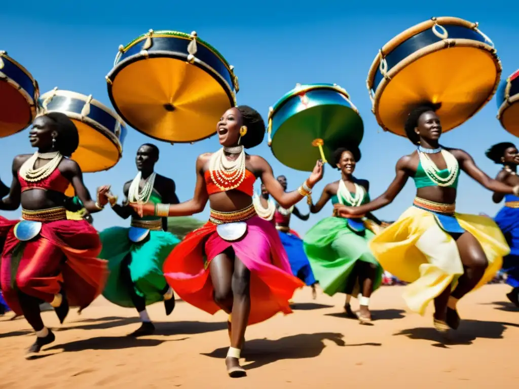 Un impresionante espectáculo de danzas tradicionales Senegalesas Sabar, capturando la energía y la pasión de este evento cultural