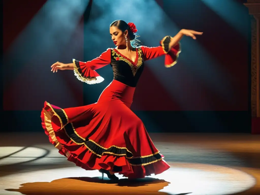 'Una impresionante imagen 8k de una bailaora de flamenco en Andalucía, capturando la pasión y el significado cultural del flamenco en Andalucía