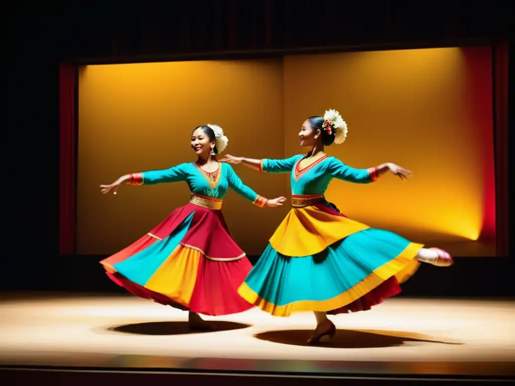 Una impresionante presentación de danza tradicional en un teatro tenue