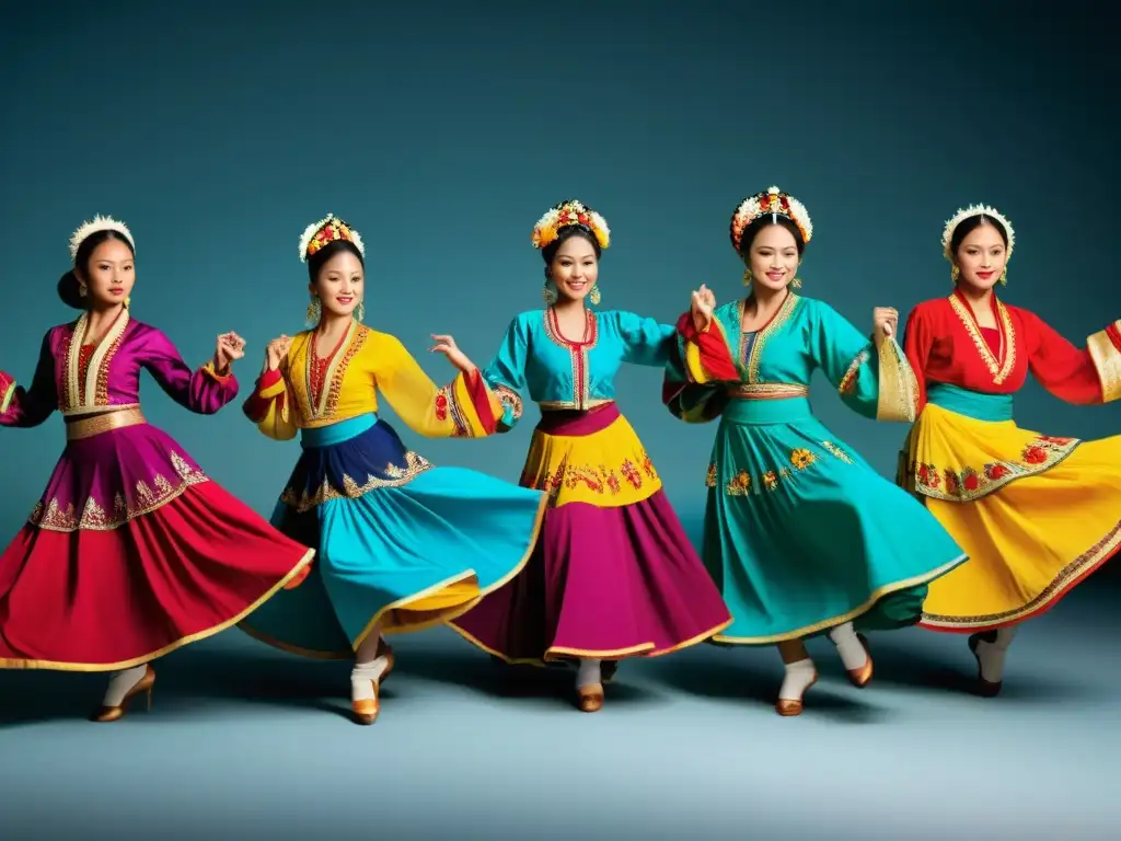 Influencia intercultural en vestuario de danza: Coloridos trajes tradicionales y movimiento fluido capturan la riqueza cultural