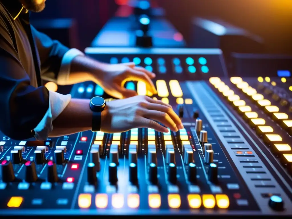 Un ingeniero de audio ajusta niveles en una consola durante una presentación de danza