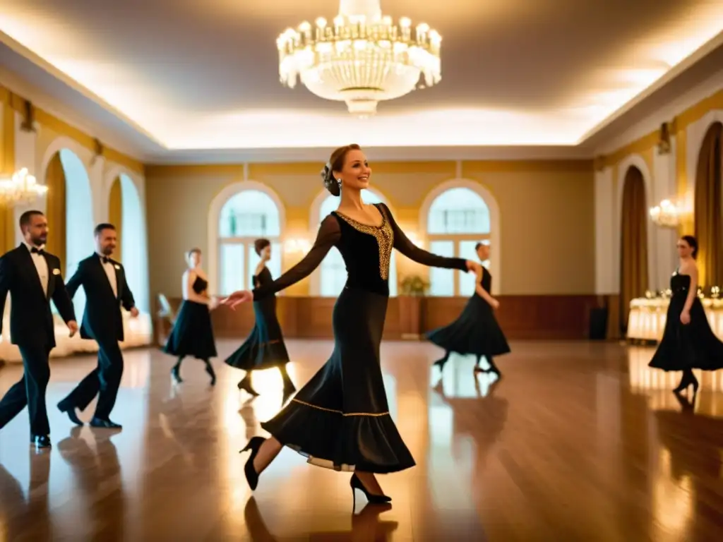 El instructor de baile polaco guía con gracia a los bailarines en un salón de baile, capturando el significado cultural del remolino en polonesa