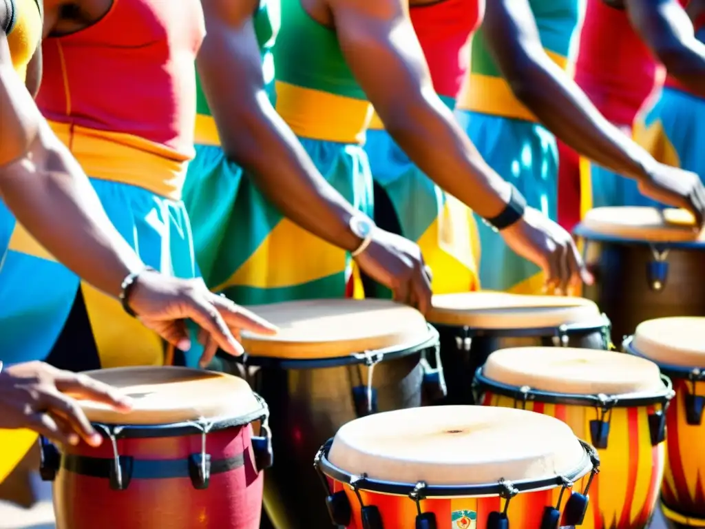 Intensa actuación de candombe afrouruguayo, con tambores y colores vibrantes