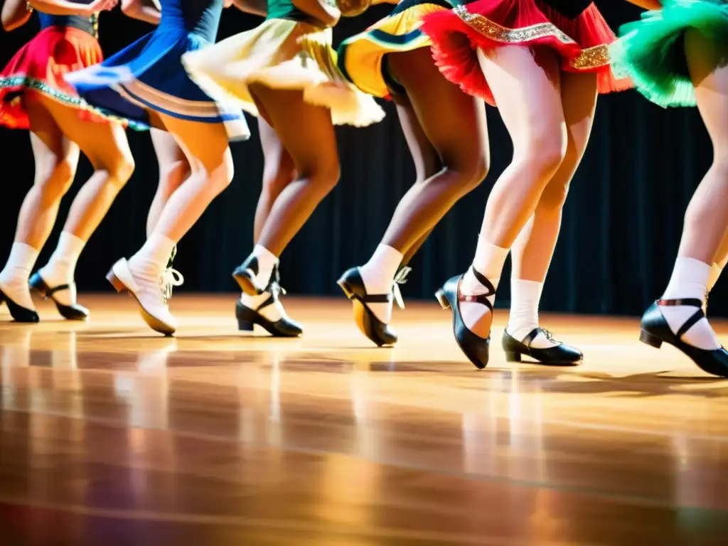 Intenso baile de diversidad en el escenario del Campeonato Mundial de Claqué, con trajes tradicionales y movimientos dinámicos