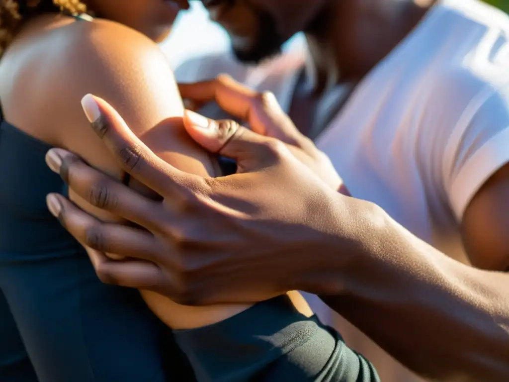 Intenso baile de Kizomba con manos entrelazadas, reflejando conexión y sentimiento en un taller de danza