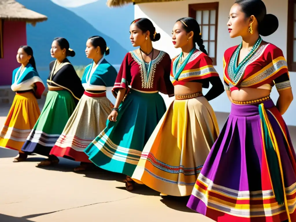 Intercambios textiles en danzas tradicionales: Coloridas vestimentas y movimientos enérgicos, celebrando la tradición y la comunidad