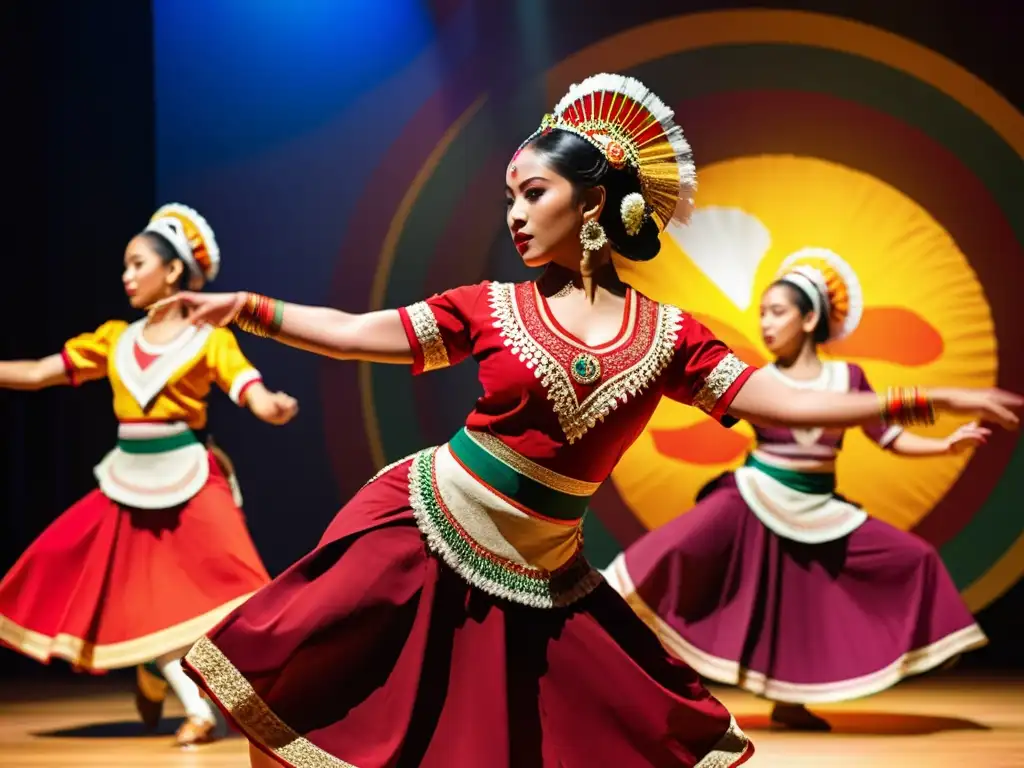 Interculturalidad en danzas tradicionales: Movimientos dinámicos y colores vibrantes expresan la fusión cultural en una apasionante actuación