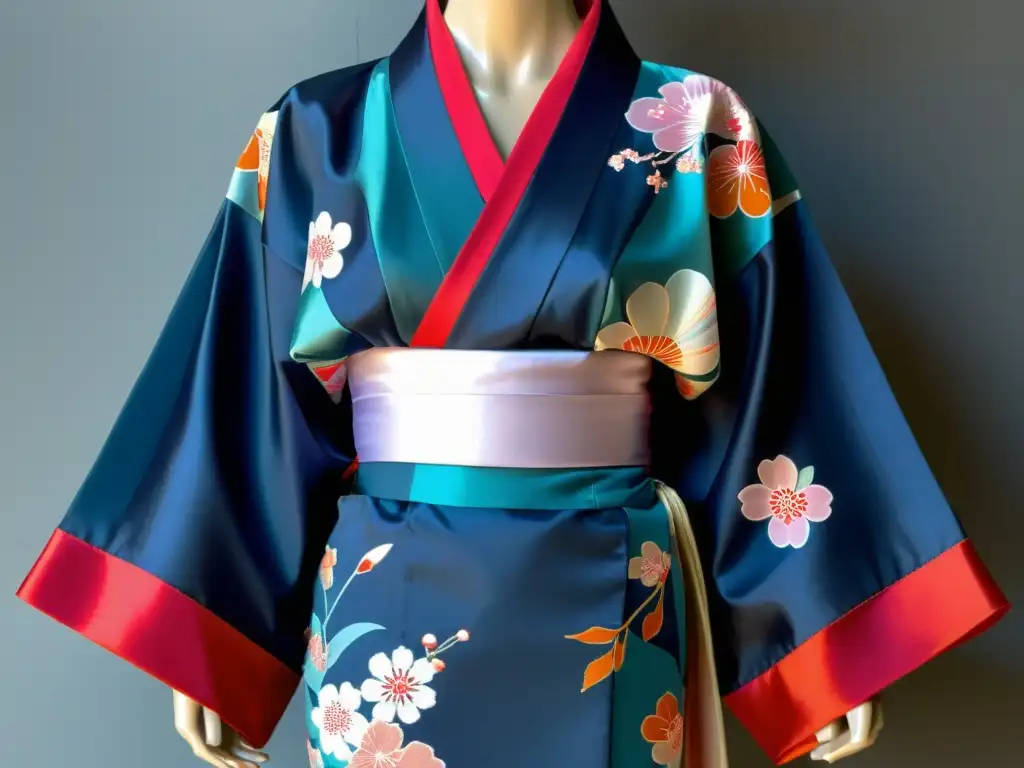 Yukata japonesa con motivos de sakura, usada en el festival Odori Japonés, reflejando la belleza y significado cultural