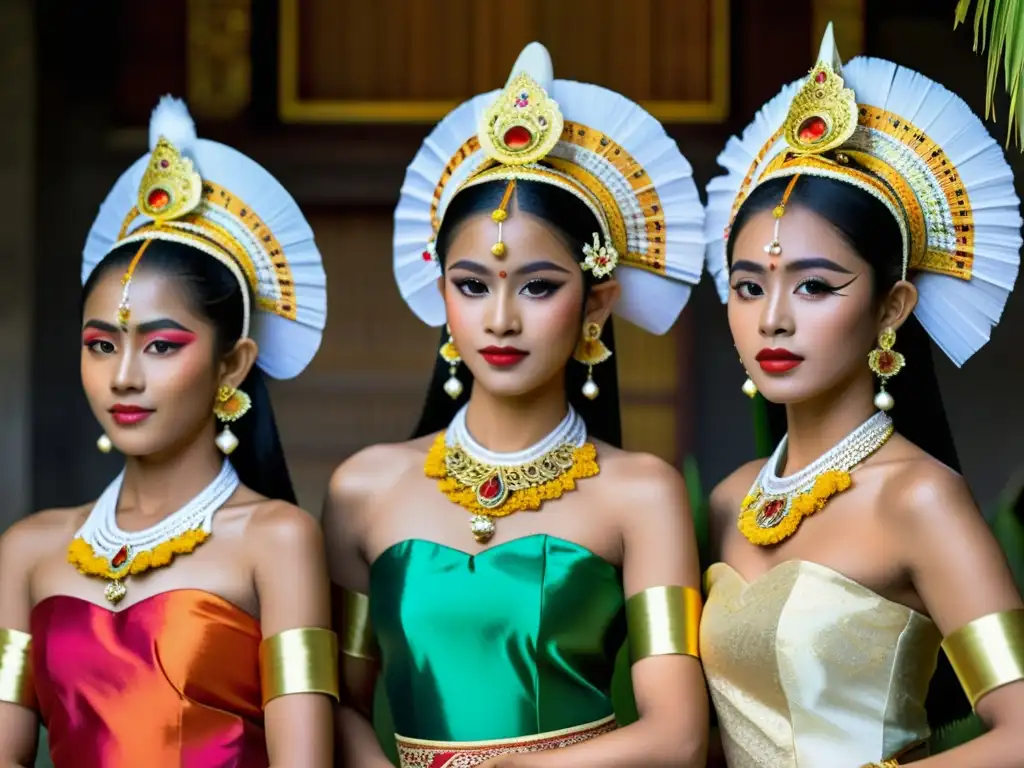 Jóvenes bailarines Balineses en trajes tradicionales Legong, transmitiendo la gracia y tradición del Baile Balinés Legong