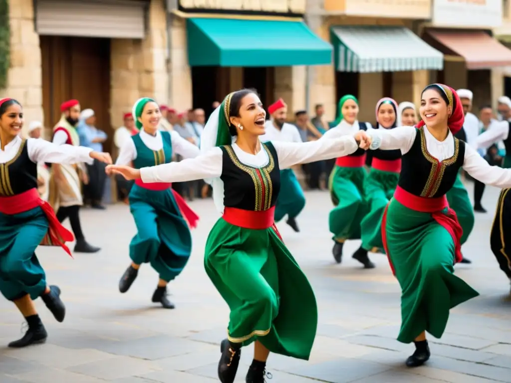 Jóvenes bailarines palestinos realizan una alegre danza Dabke en festival, transmitiendo significado cultural danzas palestinas diáspora