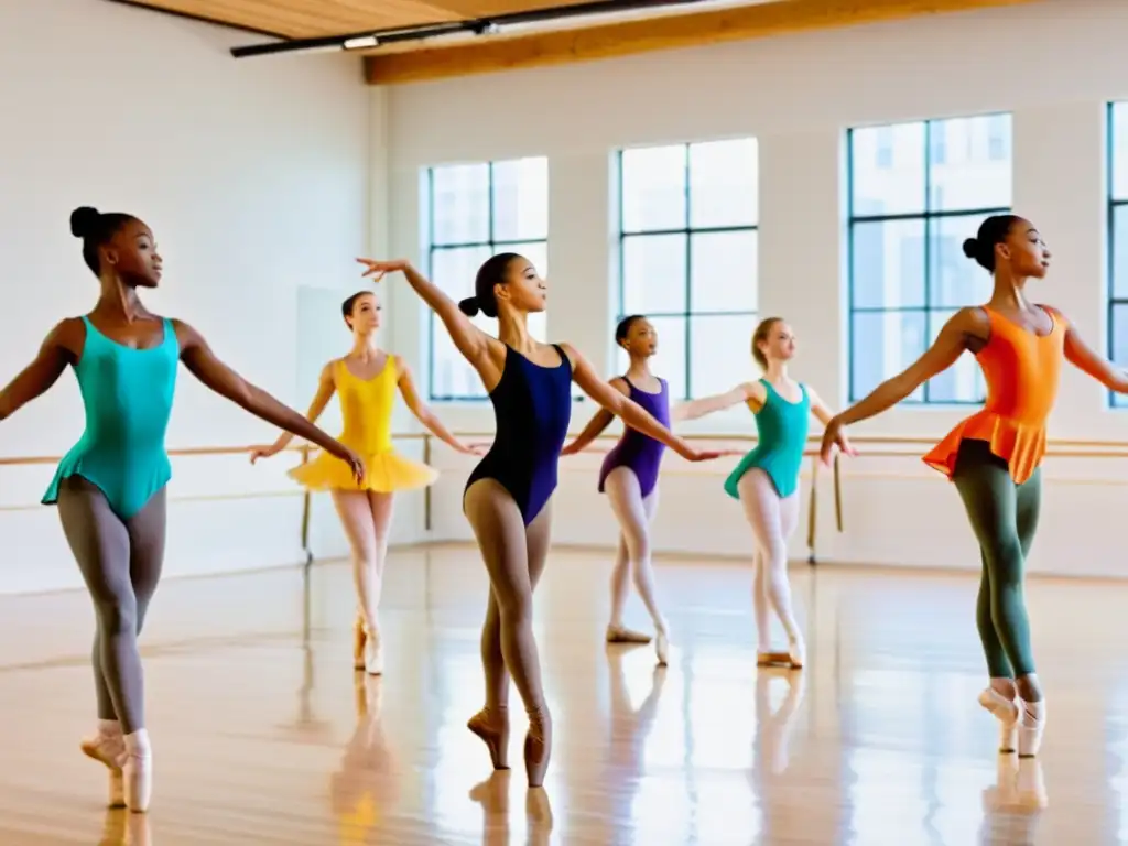 Jóvenes bailarines practican con pasión en un estudio luminoso