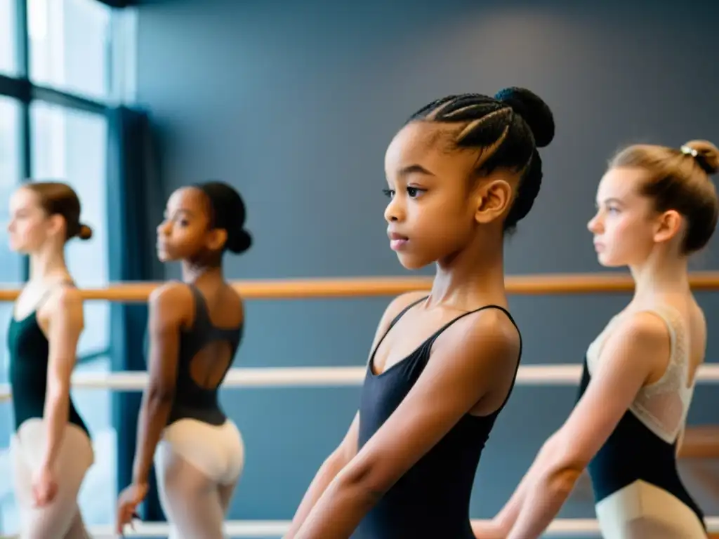 Jóvenes bailarines practican pliés en un estudio de danza bien iluminado, transformando la enseñanza de danza con tecnología