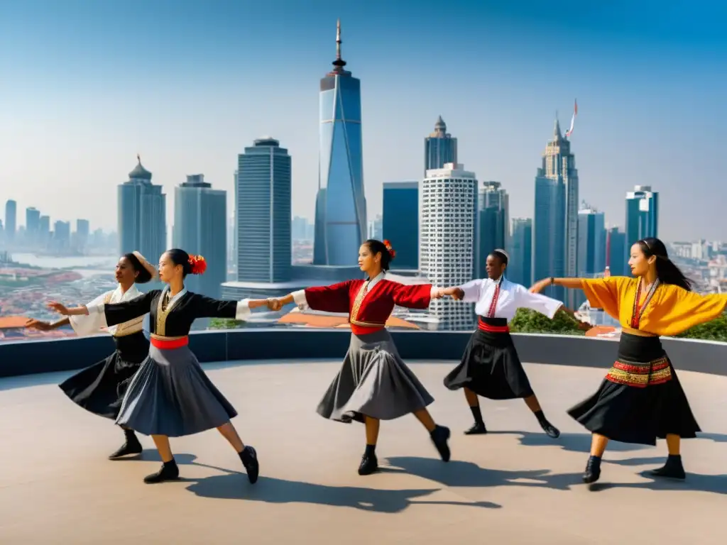 Jóvenes bailan danza tradicional en la ciudad, fusionando lo antiguo y lo moderno, reflejando la viralización de la danza en TikTok