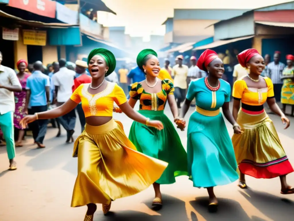 Jóvenes bailando Shaku Shaku en un animado mercado urbano de Lagos, Nigeria, capturando su esencia cultural y energía