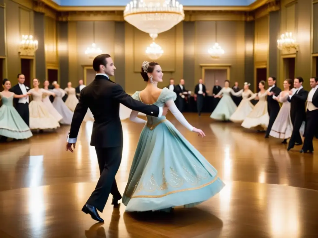 Juego de parejas en la Contredanse: baile elegante en un lujoso salón con trajes de época y movimientos sincronizados