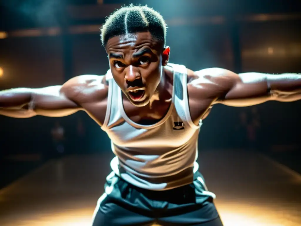 Un krumper ejecuta una rutina explosiva en un entorno urbano con determinación y energía palpable