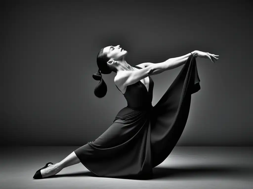 Martha Graham, bailarina legendaria, muestra su expresividad en esta fotografía documental en blanco y negro