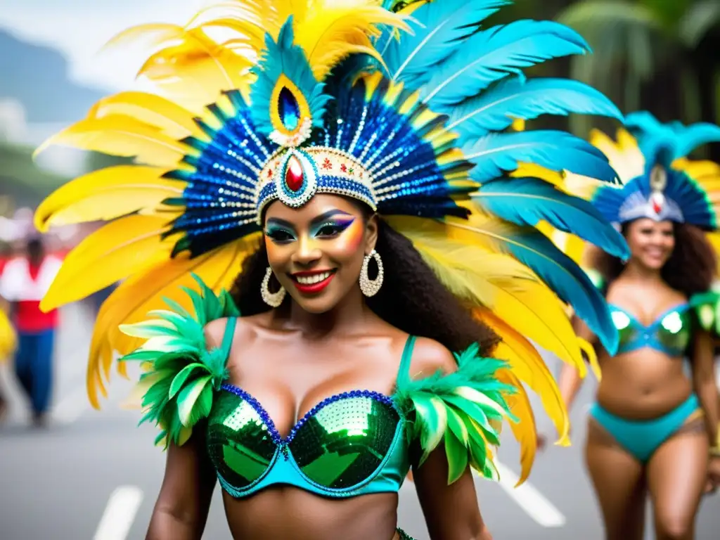 Samba en Carnaval: Energía y Pasión en Rio Maestra danza tradicional samba: Deslumbrante desfile de samba en Rio de Janeiro, con bailarinas vibrantes, trajes de plumas y energía contagiosa
