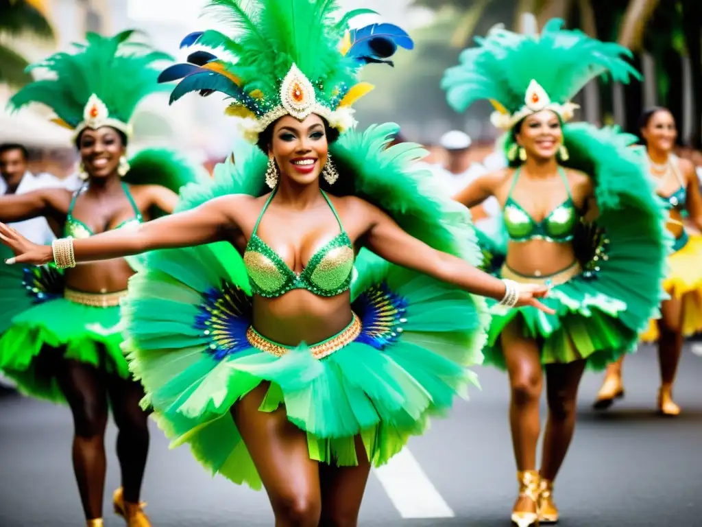 Samba en el corazón de Rio: danza vibrante y colorida Experimenta la magia del Carnaval de Río con maestros de samba en vibrantes trajes de plumas
