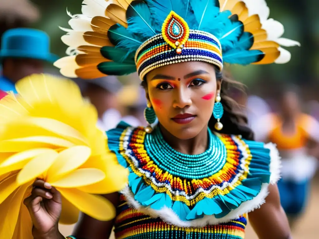 Un Mapalé bailando con un traje tradicional colorido en Colombia, capturando la esencia dinámica y cautivadora del baile