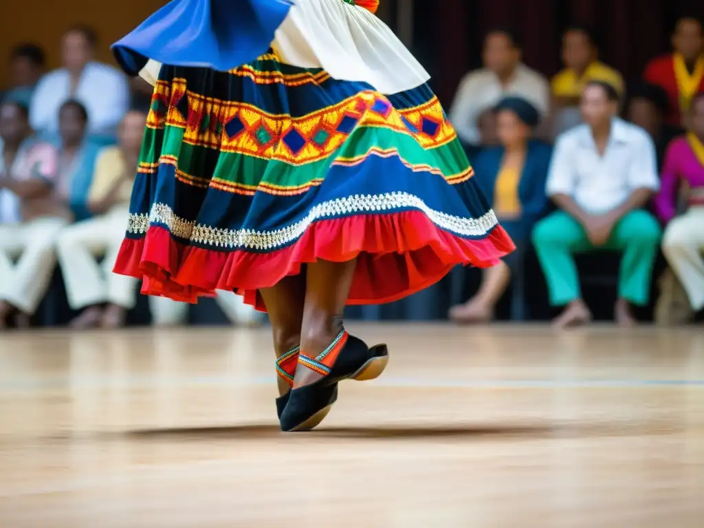 Los movimientos ágiles y coloridos de los pies de una bailarina de Zamba Argentina capturan la fusión cultural y la pasión de la danza