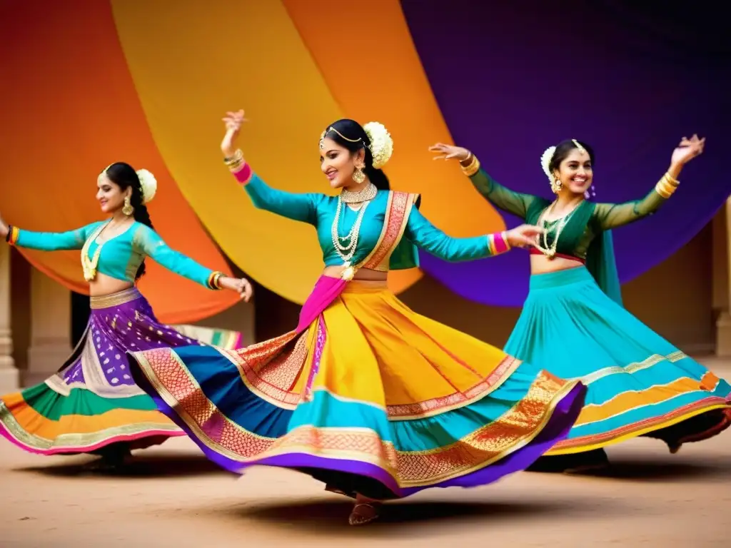 Mujeres danzando el Ghoomar en trajes tradicionales de Rajasthan, creando un espectáculo visual colorido y fascinante