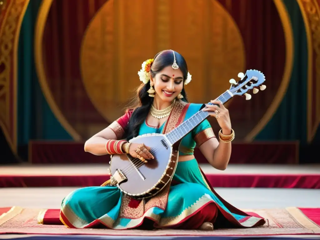 Un músico de sitar y una bailarina india realizan una simbiosis artística en una representación clásica de la India