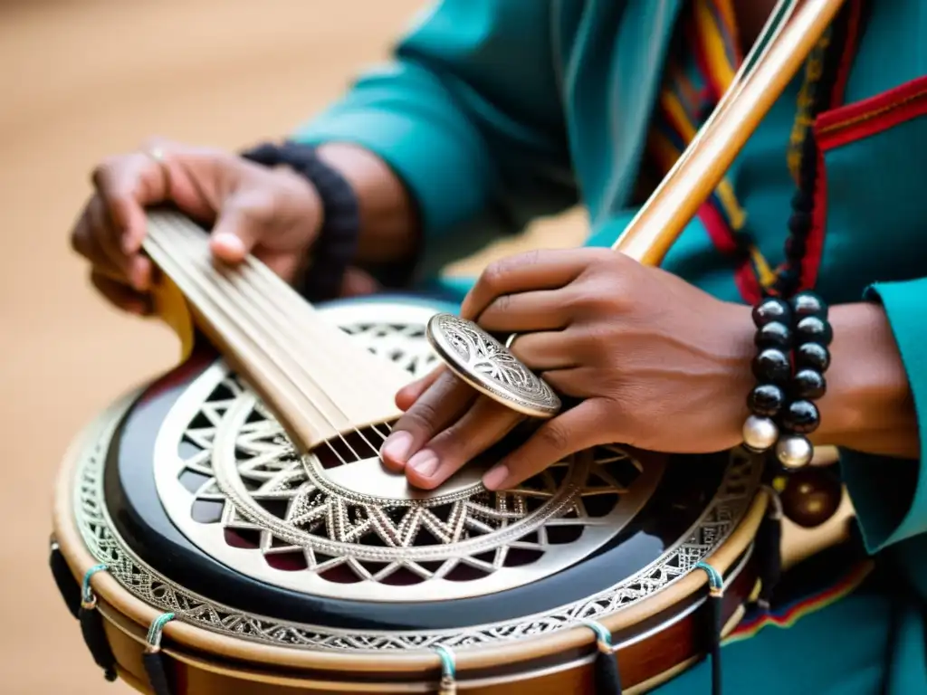 Un músico hábil toca el charango con pasión, resaltando el significado cultural del instrumento en la danza andina