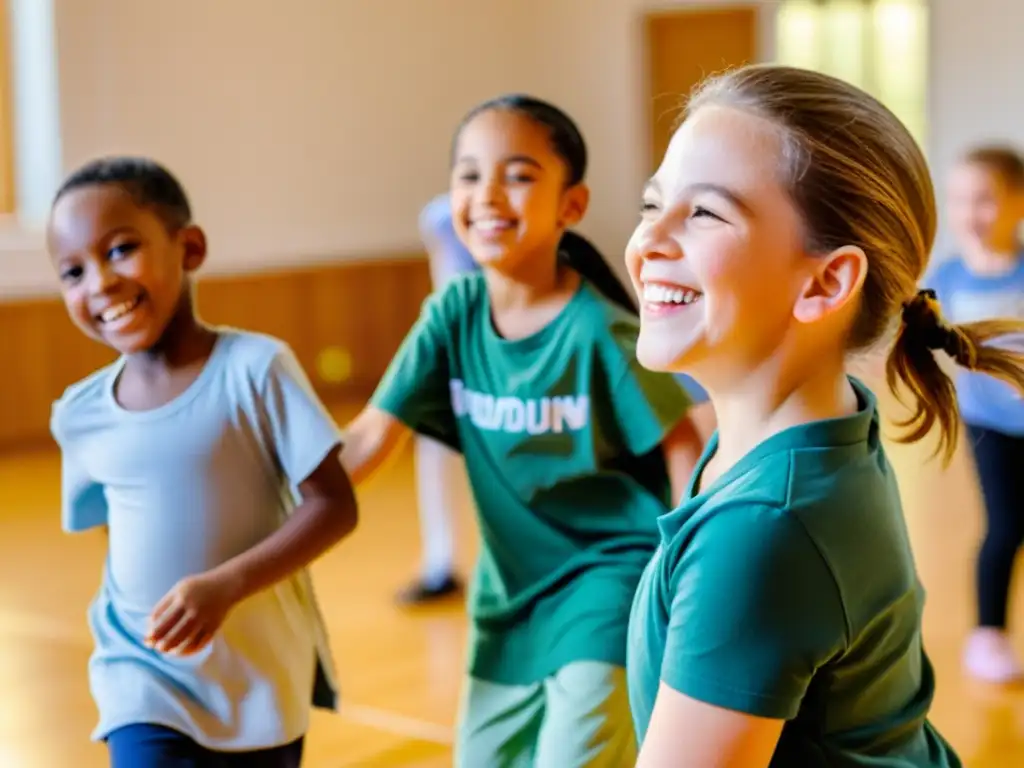 Niños con necesidades especiales participan con alegría en una sesión de danzaterapia, mostrando determinación y felicidad