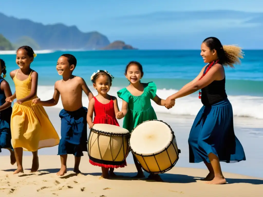 Niños con necesidades especiales disfrutan de danza tradicional en la playa del Pacífico, mostrando inclusividad y belleza cultural