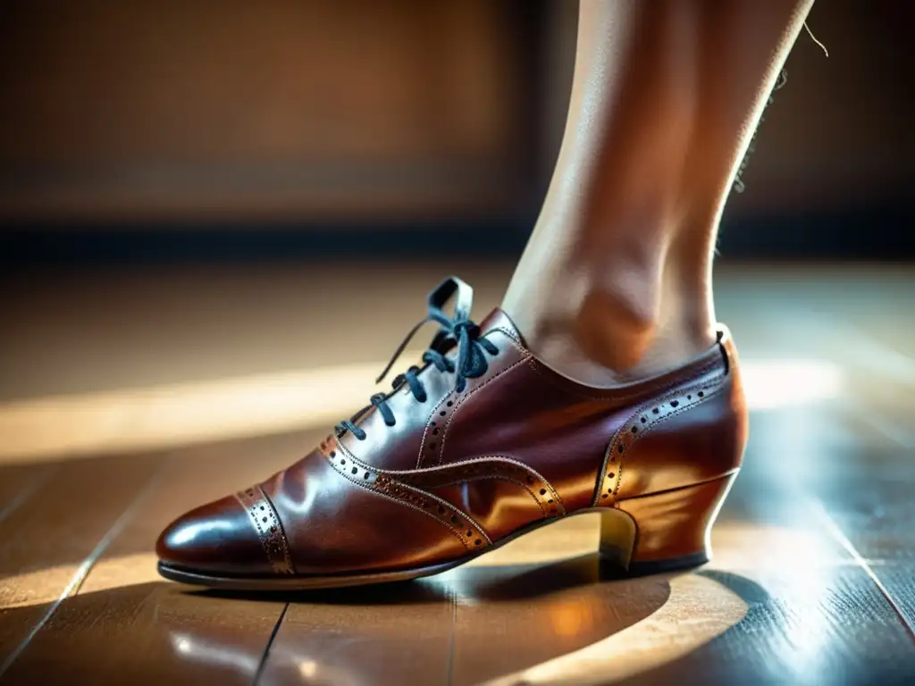 Un par de elegantes zapatos de tango desgastados, mostrando detalles intrincados y marcas de baile