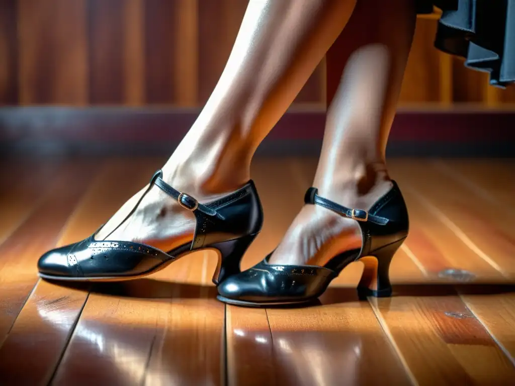 Un par de zapatos de tango desgastados, detallando la pasión y elegancia del baile