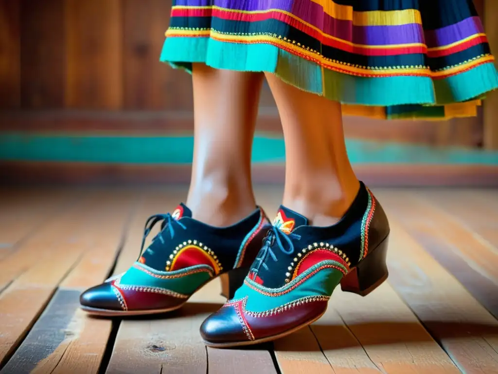 Zapatos de joropo desgastados: historia y pasión en cada puntada Un par de zapatos tradicionales del joropo venezolano, gastados por el baile en un suelo de madera polvorienta