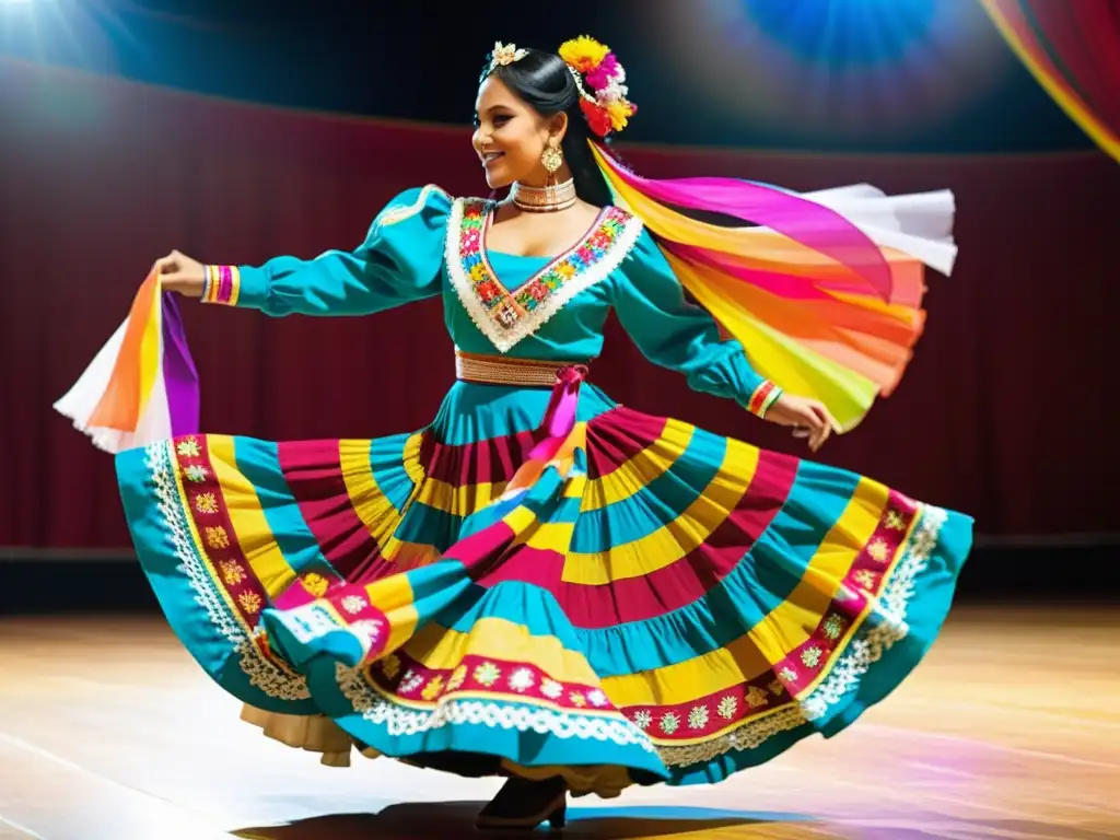 Una pareja de bailarines de marinera peruana deslumbra con su gracia y colorido en una celebración tradicional