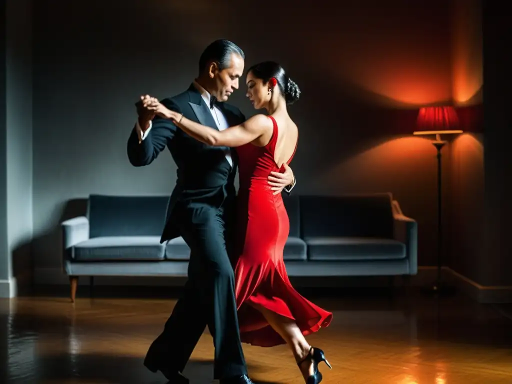 Una pareja aprende danza argentina paso a paso en la intimidad de su sala, con el tango como expresión de pasión y armonía