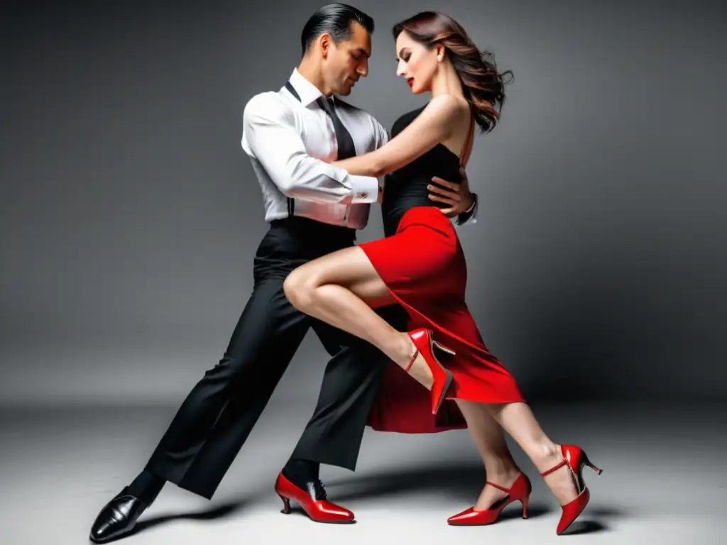 Una pareja baila el tango argentino en un estudio de baile atmosférico