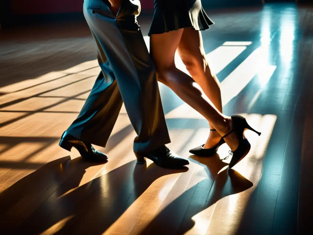 Una pareja bailando tango con pasión y conexión, resaltando los beneficios emocionales del baile de tango