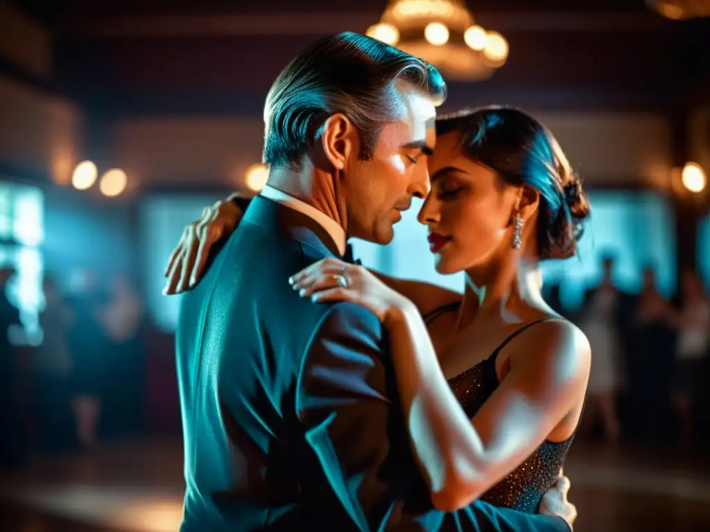 Una pareja baila apasionadamente el tango, expresando intensas emociones en perfecta sincronía