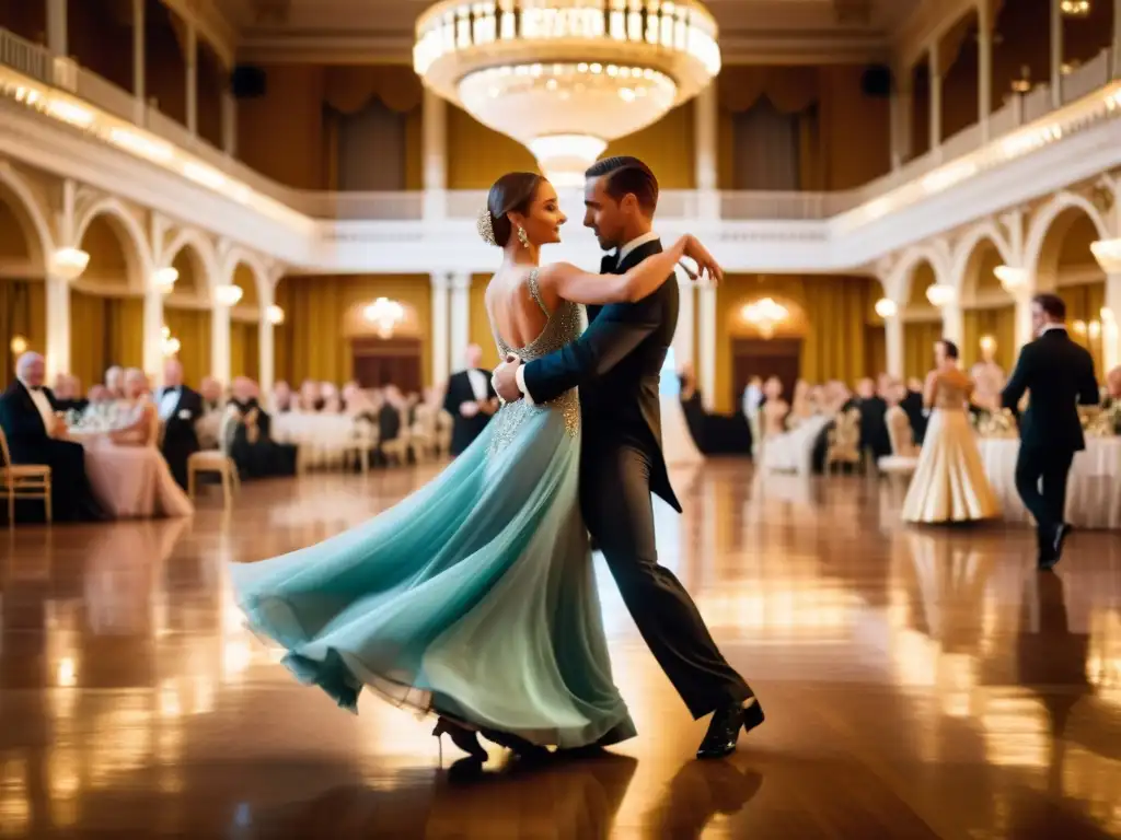 Parejas bailando con gracia en el prestigioso Blackpool Dance Festival, exhibiendo la elegancia de la danza de salón en Blackpool