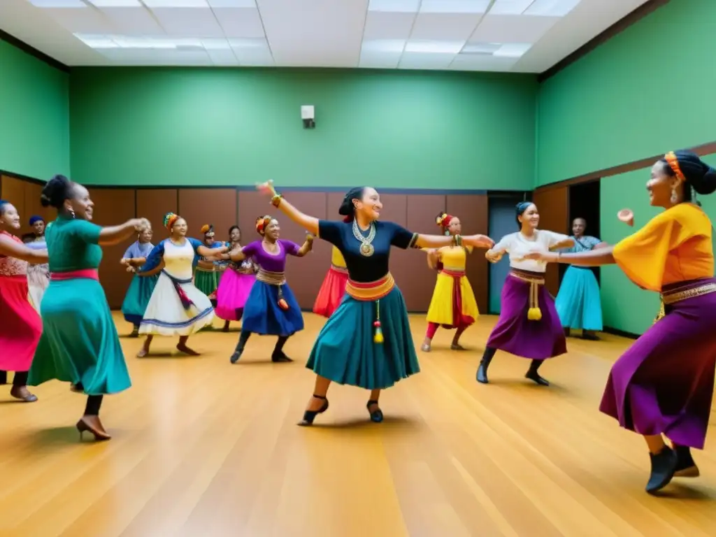 Participantes disfrutan de un taller de danzas tradicionales, vibrante y lleno de energía