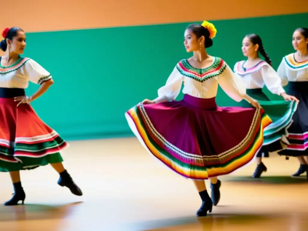 Participantes de masterclass ejecutan zapateado en trajes tradicionales mexicanos, mientras el instructor observa con atención